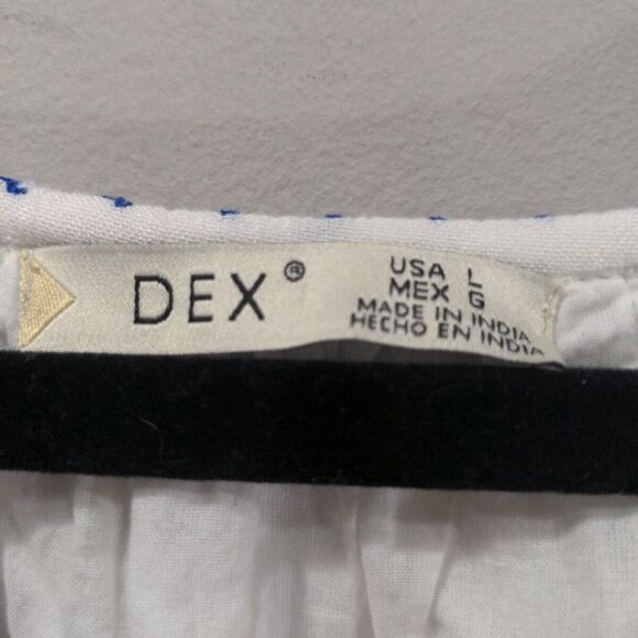 Dex Womens Embroidered Mini Sundress Size Large White Blue Boho Tassel Summer - Picture 5 of 10